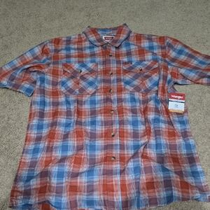 Mens Blue/red Checked Wrangler Button Up Nwt Medium